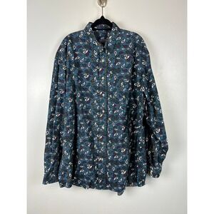 Vintage 417 Van Heusen XLT Blue Paisley Print‎ Button Down Shirt 1980s Over Easy